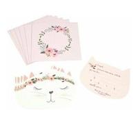 Lot de 6 Invitations d'Anniversaire "Boho Chat" 14cm Rose Rose G