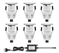 Lot de 6 Lampe de Spot LED Mini Ø18mm Eclairage encastré Inox pour Terrasse Enterré Plafonnier, IP67 Etanche DC12V Lumière Extérieure pour Chemin Escalier Paysage Etape Blanc Chaud