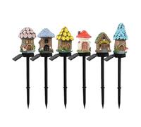 Lot de 6 lampes solaires sur piquet en résine avec collecteurs de soleil intégrés pour parterres de fleurs, bordures et chemins de terrasse, chalet, cour, piquets de maison de fées, décoration solaire