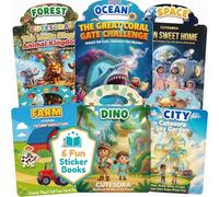 Lot de 6 Livres d’Autocollants Réutilisables, Gommettes 3D Repositionnables | Pour Enfants 3-8 Ans, Gommettes Lavables, Jouet d'Éveil Éducatif, Thèmes Animaux Espace Voiture