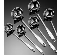 Lot de 6 louches à soupe avec écumoire de 36 cm de long manche | Surface polie miroir, texture lisse, facile à nettoyer, cuisine hygiénique, look moderne