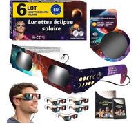 Lot de 6 Lunettes Solaire Lunette Solaire Certifiée pour Éclipse de Soleil Totale ou Partielle - Bonus 1x Filtre pour Téléphone