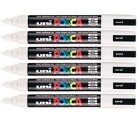 Lot de 6 marqueurs de peinture à pointe ogive moyenne de 2,5 mm pour toutes surfaces en métal, bois, plastique, tissu, verre, pierre Uni Posca PC-5M, couleur blanche