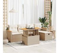 Lot de 6 meubles de jardin avec coussins - En rotin synthétique beige - Avec plateau réglable et compartiment de rangement - Housse amovible - Cadre en acier stable