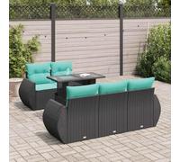 Lot de 6 meubles de jardin avec coussins - Noir - Polyrotin et acacia - Avec compartiment de rangement et sacs imperméables - Table d'appoint pliable - Canapé de jardin modulaire amovible