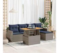 Lot de 6 meubles de jardin en polyrotin gris avec coussins, plateau réglable et compartiment de rangement, housse de couette amovible, cadre en acier robuste,