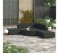 Lot de 6 meubles de jardin modulaires en rotin synthétique noir avec 5 coussins d'assise et 4 coussins de dossier, canapé d'angle, 2 canapés centraux, 2 poufs, 1 tabouret d'éventail