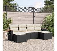 Lot de 6 meubles de jardin modulaires en rotin synthétique noir avec coussins, table d'appoint pliante et compartiment de rangement, housse lavable amovible
