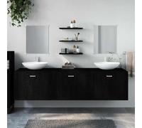Lot de 6 meubles de salle de bain en bois noir avec miroir et montage mural | Avec miroir, vidange incluse, lavabo non inclus, montage mural, résistant à l'humidité