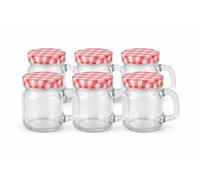 Lot de 6 mini bocaux Mason Jar de 120 ml avec anse et couvercle à vis - Pots à confiture style tasse, transparents et réutilisables - Pour miel, confiture, cadeaux DIY et décoration - Transparents