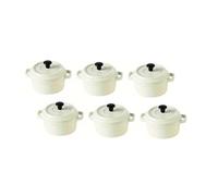 Lot de 6 Mini Cocottes Blanches Céramique Double Poignées avec Couvercle 13 5cm x 8cm Contenance Moule 200ml