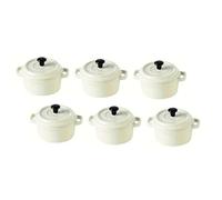 Lot de 6 Mini Cocottes Blanches Céramique Double Poignées avec Couvercle 13,5cm x 8cm Contenance Moule 200ml Ramequin Résistant Haute Température Four pour Petits Plats (Blanc, Lot de 6) …