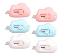 Lot de 6 mini cutters Cloud Utility - 3 couleurs - En forme de nuage - Portable - Ouvre-lettres - Coupe-papier standard pour enveloppe - Papier - Boîte