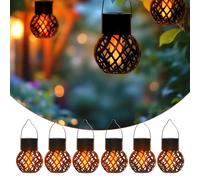 Lot de 6 mini lampes solaires suspendues 9 x 7 cm avec effet flamme - Petites lanternes LED à suspendre pour l'extérieur - Éclairage décoratif de jardin - Lanterne solaire - Lampion suspendu