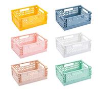 Lot de 6 mini paniers de rangement pliables, caisses de rangement repliables avec poignées, bacs organisateurs colorés pour la maison, le bureau, l'étagère, 15 x 9,70 x 6 cm