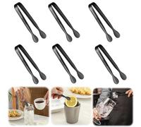 Lot de 6 mini pinces de service en acier inoxydable pour servir des aliments, mini pinces à sucre pour charcuterie, apéritifs, desserts, petites pinces à bonbons danoises (noir)