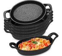 Lot de 6 mini poêles ovales en fonte 15,3 x 9,8 cm - Petites casseroles individuelles en fonte, plats à gratin, poêlons pour la cuisson, la pâtisserie, le grill ou le service à table