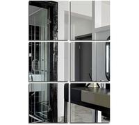 Lot de 6 miroirs muraux carrés adhésifs en acrylique amovibles, autocollants muraux argentés pour chambre à coucher, salon Label