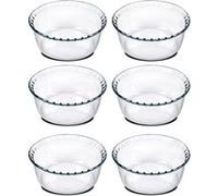 Lot de 6 moule soufflé rond, moule en verre fileté, plateau réfractaire, plat à four moule de cuisson, capacité 2.4 L - Diamètre 21.5 x Hauteur 9.8 cm -JUANIO- Transparent G