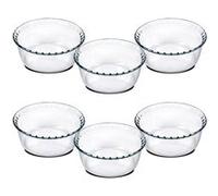 Lot de 6 moule soufflé rond, moule en verre fileté, plateau réfractaire, plat à four moule de cuisson, capacité 1.4 L - Diamètre 18 x Hauteur 8.2 cm -JUANIO- Transparent G