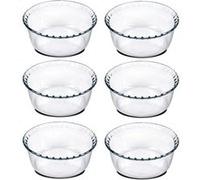 Lot de 6 moule soufflé rond, moule en verre fileté, plateau réfractaire, plat à four moule de cuisson, capacité 700 ml - Diamètre 15.1 x Hauteur 5.9 cm -JUANIO- Transparent G