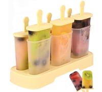 Lot de 6 moules à glace avec plateau de base, bâtonnets anti-goutte, jaune | Machine à glace réutilisable pour jus et yaourt, crème glacée faite maison, comprend des protections anti-goutte