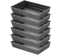 Lot de 6 moules à pizza Detroit profonds en aluminium anodisé, 36 x 24 cm | Plaques rectangulaire 36,6 x 24,2 x 6,5 cm, fond texturé et surface antiadhésive pour pizzas épaisses, focaccia et gratins