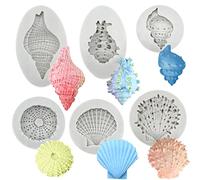 Lot de 6 moules en silicone 3D - Thème marin - Étoile de mer - Coquillage - Moule à fondant en silicone - Moule à fondant - Pour thème marin - Bricolage - Coquillage - Étoile de mer - Décoration de