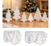 Lot de 6 moules en silicone pour sapin de Noël | Moules en silicone d'hiver avec sapin de Noël et étoiles de Noël, décoration de Noël, kit de moulage en plâtre pour bricolage