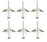Lot de 6 Nœuds de Noëlavec Cloche Dorée, Ornement Sapin Décoration | Tissu Voile Blanc, Ornement Cloche Métal, Fixation Suspendue, Réutilisable, Décoration Intérieure, Accessoire Fête