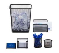 Lot de 6 organiseurs bureau Relaxdays: porte-cartes, boîte à papiers, porte-lettres, pot à crayons, poubelle, noir