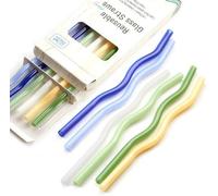 Lot de 6 pailles colorées et incassables en verre borosilicaté - Pailles à cocktail lavables au lave-vaisselle.