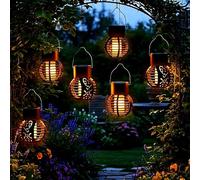 Lot de 6 petites lanternes solaires à LED avec effet flamme - Mini lampion 9 x 7 cm à suspendre pour l'extérieur - Lampion décoratif - Lanterne solaire suspendue