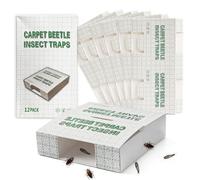 Lot de 6 pièges à coléoptère pour moquette - Se déchirent pour faire 12 | Piège à insectes collant avec appât, tampon adhésif multi-usages, détecteur efficace pour poissons d'argent et ravageurs