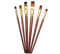 Lot de 6 pinceaux plats pour artiste - Long manche en bois - Pour peinture acrylique, aquarelle, huile gouche