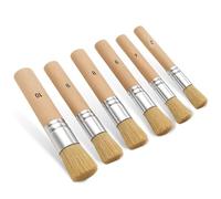 Lot de 6 pinceaux ronds pour pochoir en bois de qualité supérieure - Pinceau de peinture rond en poils naturels - Pour peinture acrylique, huile, aquarelle, craie, bricolage (6 tailles)