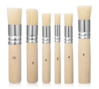 Lot de 6 pinceaux ronds pour pochoir en bois de qualité supérieure - Pinceau de peinture rond en poils naturels - 6 tailles - Pour peinture acrylique, huile, aquarelle, craie, bricolage