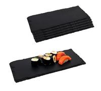 Lot de 6 plateaux de service en ardoise 25 x 10 cm Patins antidérapants Ardoise naturelle pour sushis, tapas et desserts Assiettes élégantes design épuré