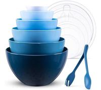 Lot de 6 plateaux de service en plastique sans BPA avec couvercles et couverts, empilables