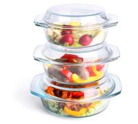 Lot de 6 plats à gratin ronds en verre trempé, 1 l + 1,5 l + 1,8 l, avec couvercles, adaptés au four, au congélateur et au lave-vaisselle.