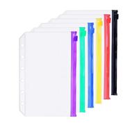Lot de 6 pochettes en plastique, format A7, 6 trous, avec fermeture à glissière, étanche, pour documents, carnets, cartes (6 pochettes à fermeture à glissière de couleur, A7)