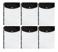 Lot de 6 pochettes perforées en plastique A4, 11 trous, extensibles pour classeurs à 2/3/4 anneaux avec bouton pression et étiquette, feuilles mobiles transparentes pour bureau, école, maison