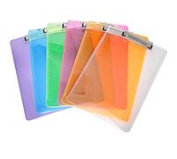 Lot de 6 porte-blocs A4 en plastique transparent avec pince en métal caoutchouté, porte-bloc coloré durable assorti pour écriture, mémo, document, porte-bloc en plastique, design de règle