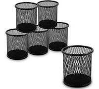 Lot de 6 Pots à Crayons métal WAYTEX Porte Stylos Rond en mailles Mesh Noir Noir G