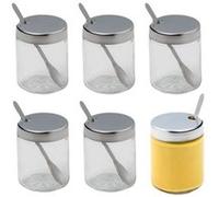 Lot de 6 pots à moutarde avec cuillère Fackelmann Inox,Transparent G
