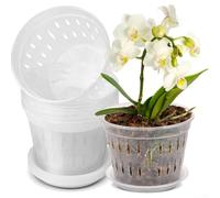 Lot de 6 pots à orchidées en plastique transparent avec bouton surélevé et trous latéraux pour la circulation de l'air et la surveillance des racines (140)
