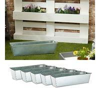 Lot de 6 pots de fleurs en zinc pour palettes européennes 38 x 13 x 9 cm