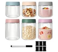 Lot de 6 Pots de Overnight Oats Jar, Pot en Verre Avec Couvercle, Pot de Yaourt, Verre Hermétiques Avec Couvercles pour Conserver L'avoine, Yaourt, Jus, Smoothie et les Céréales, 300 ml et 500 ml