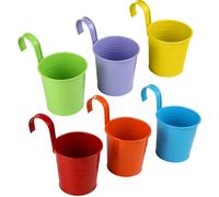 Lot de 6 pots suspendus en métal, pots de fleurs, pots suspendus, pots suspendus en fer avec poignée amovible et crochets pour fleurs, herbes aromatiques, plantes succulentes et autres plantes.