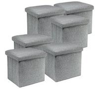 Lot de 6 pouf coffre de rangement pliable carré, tabouret cube pliant avec couvercle amovible, repose-Pieds en polyester coloris gris - Longueur 38 x Profondeur 38 x Hauteur 38 cm -JUANIO - gris G